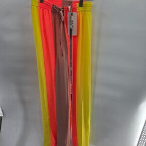 House of CB London Mango Yellow Neon Coral Sheer Festival Striped Pants XS 2-4